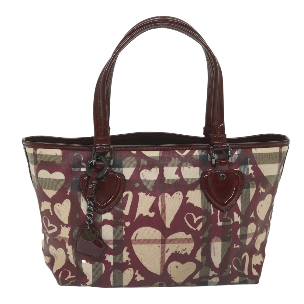 BURBERRY Nova Check Tote Bag PVC Leather Red Auth hk959 - Picture 13 of 16